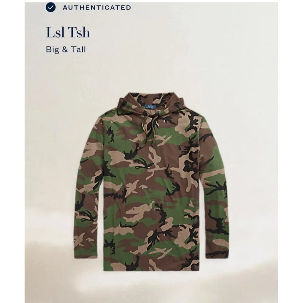 Polo Ralph Lauren Hoodie Mens Big 3X Green Camo Hooded Long Sleeve Casual